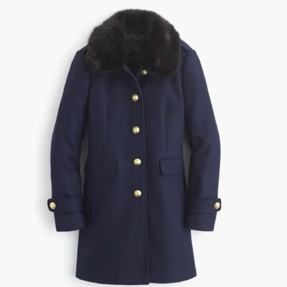 J. Crew Dark Blue Pea Coat with Gold Accents